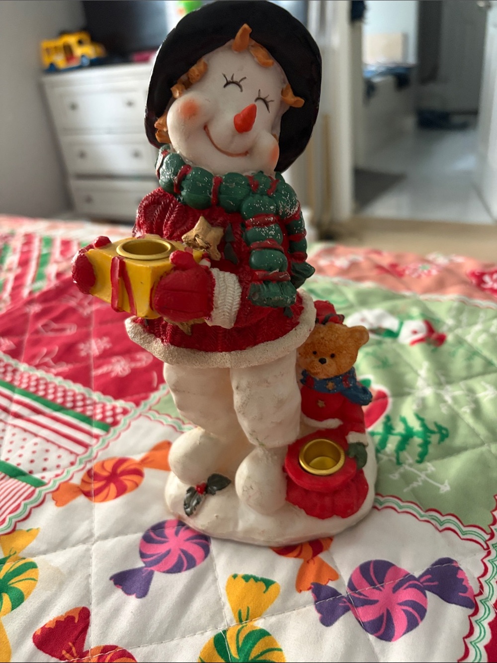 Festive Snowman Candle Holder - Red, Green, White